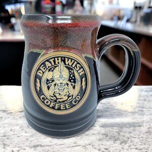Death Wish Coffee Co Ceramic Mug Fortune Teller Handmade Black Red Glaze 22 oz